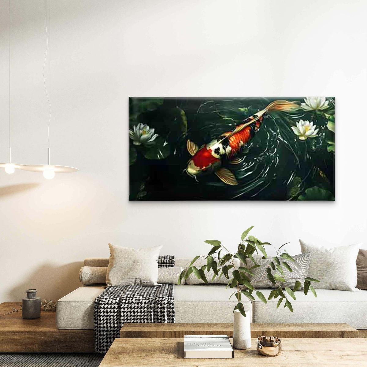 Koi Fish & for Lotus Wall Art Canvas Office Home Room Framed 80x45cm