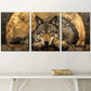 3pcs Light Luxury Modern Golden Wolf Animal Wall Art Set Canvas Framed 40x60cm - High Quality Print 100% Australian Made Wall Canvas Ready to Hang