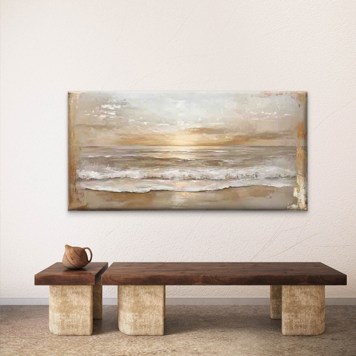 Beach Sunset Waves Wall Art Canvas Office Home Room Framed 80x45cm