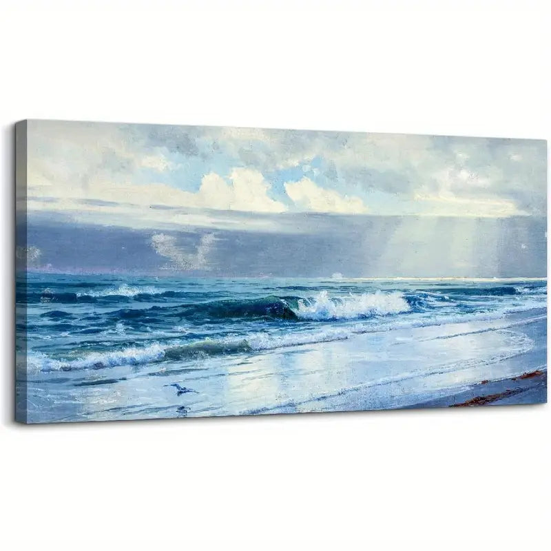 Blue Aesthetic Sun & Ocean Waves Wall Art canvas office home room framed 120x60cm