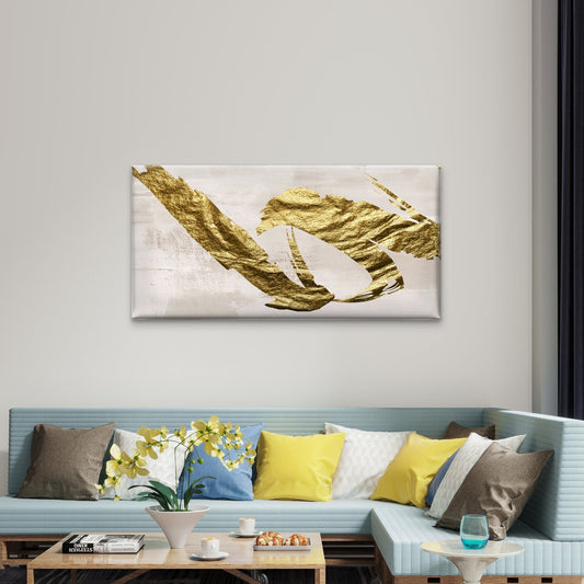Abstract Gold Leaf Foil Brush Stroke Wall Art Canvas Office Home Framed 80x45cm