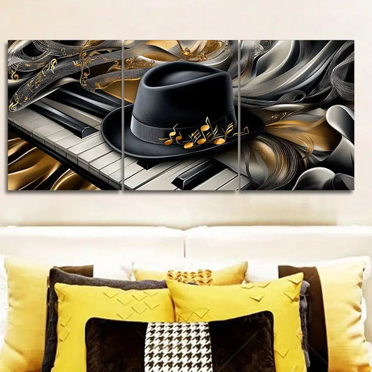 3pcs Piano and Hat Design Metal Print Ready to Hang Art