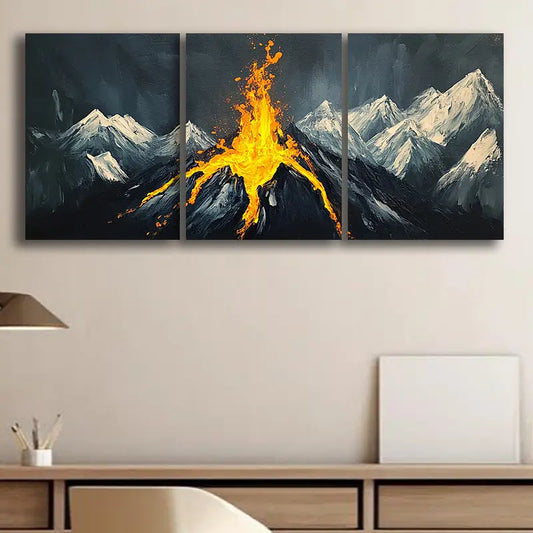 3pcs A painting of the top of a mountain Metal Print Ready to Hang Art