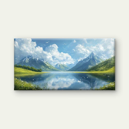 Mountain Lake Nature Wall Art Canvas Office Home Room Framed 80x45cm