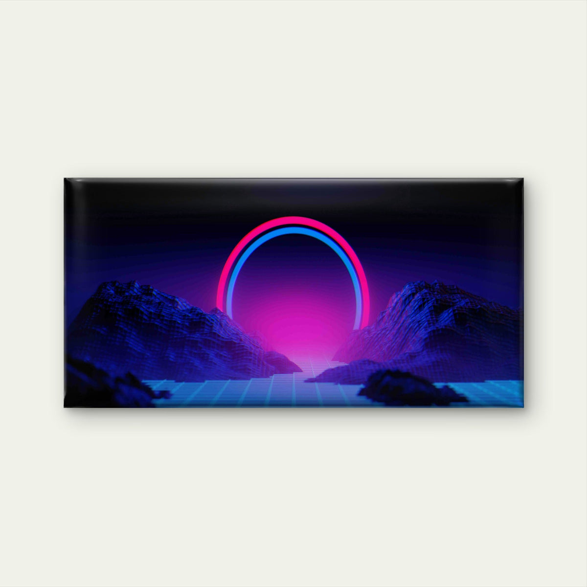 Neon Glow Over Digital Mountain Wall Art Canvas Office Home Room Framed 120x60cm