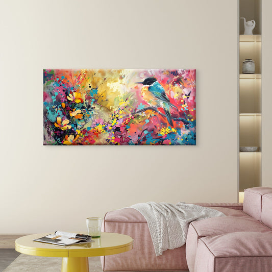 Abstract Kingfisher Wildlife Wall Art Canvas Office Home Room Framed 80x45cm