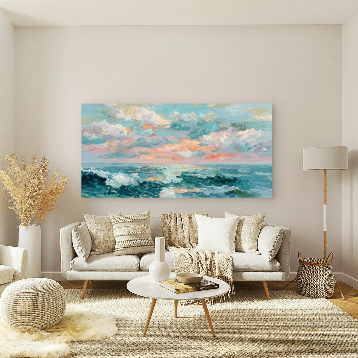 Sunset Ocean Painting Wall Art Canvas Office Home Room Framed 120x60cm