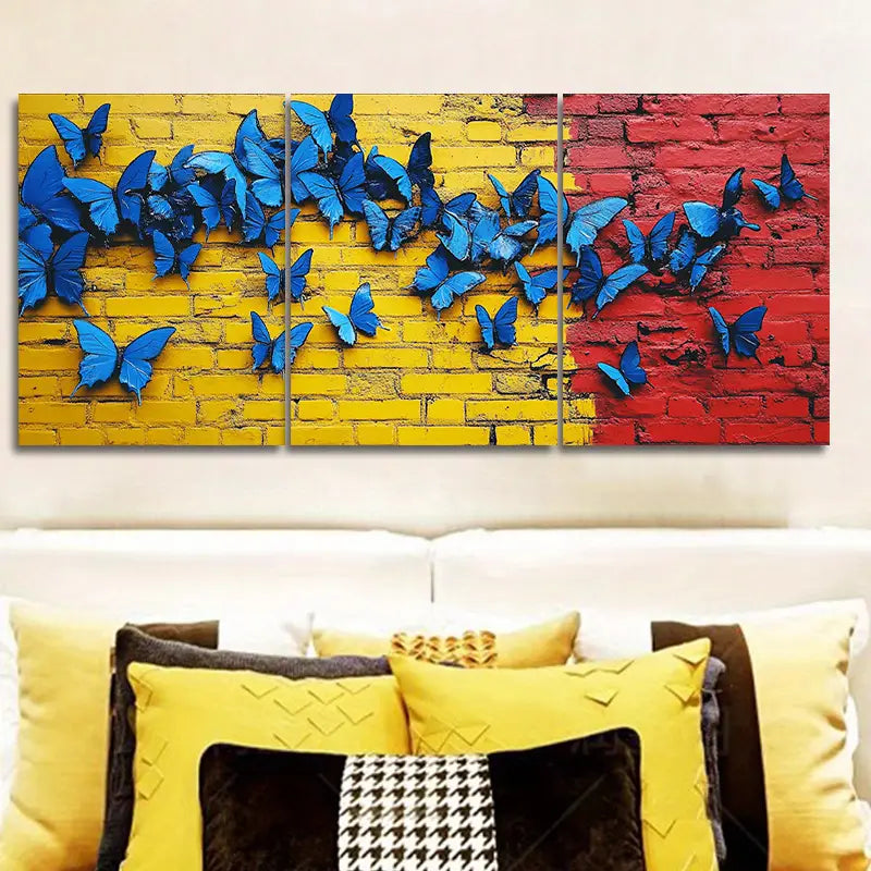 3pcs Butterflies on Brick Metal Print Ready to Hang Art