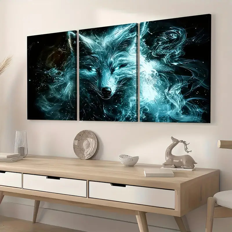3pcs Ghost Fox Animal Abstract Art Scary Wall Art Set Canvas Framed 40x60cm - High Quality Print 100% Australian Made Wall Canvas Ready to Hang