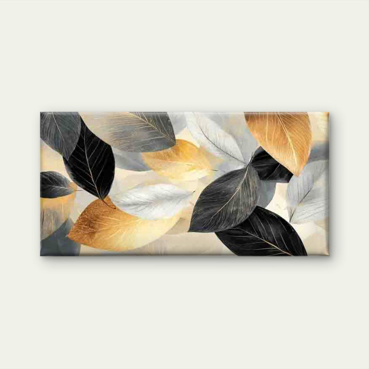 Golden Leaves Abstract Wall Art Canvas Office Home Room Framed 120x60cm
