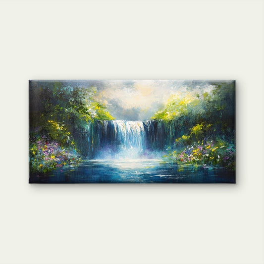 Waterfall Painting Nature Scene Wall Art Canvas Office Home Room Framed 80x45cm