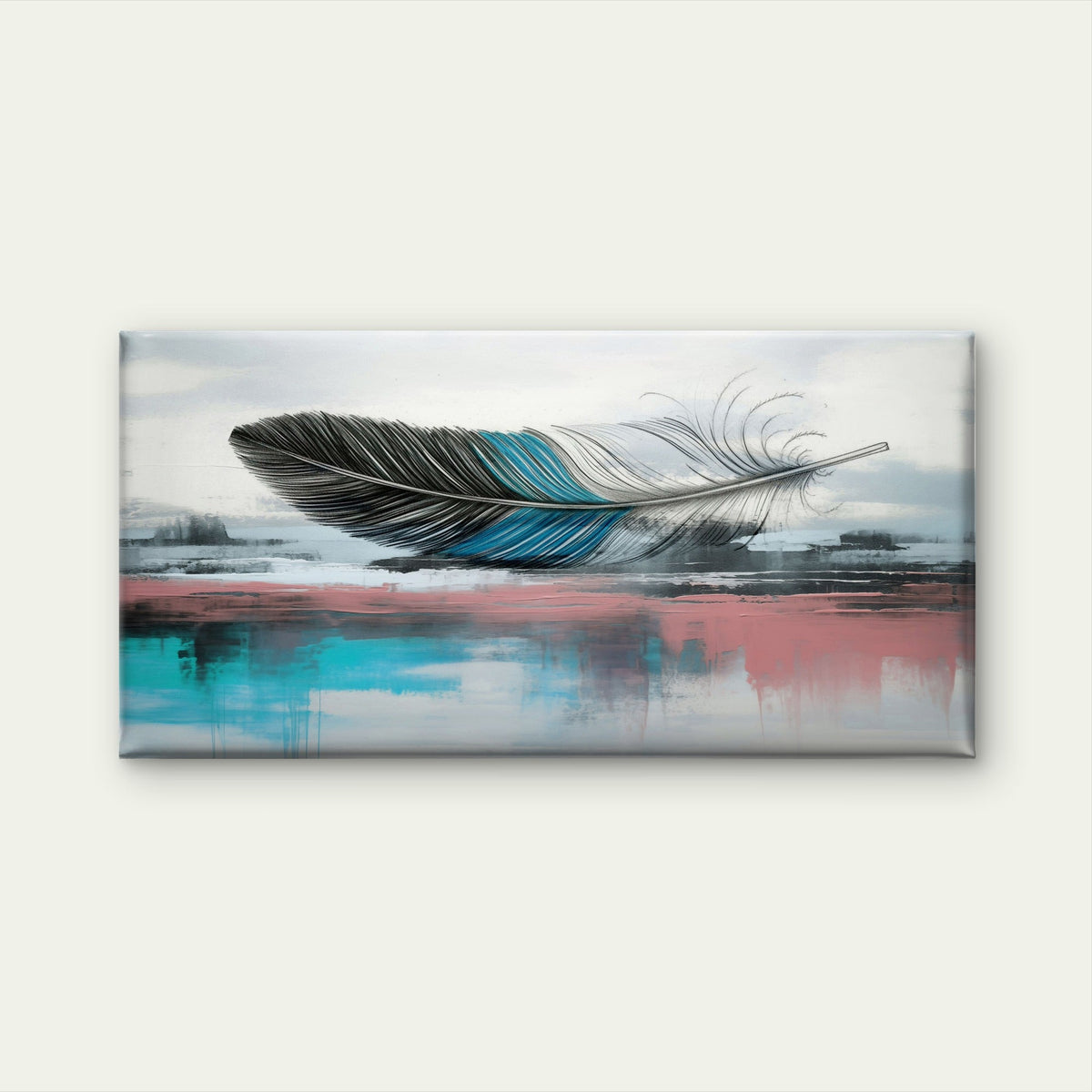 Abstract Blue Feather Plume Wall Art Canvas Office Home Room Framed 120x60cm