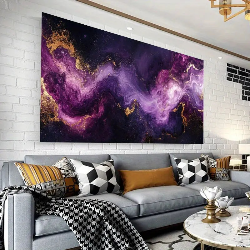 Abstract Cosmic Purple Golden Fluid Design Wall Art wall canvas office home room framed 120x60cm