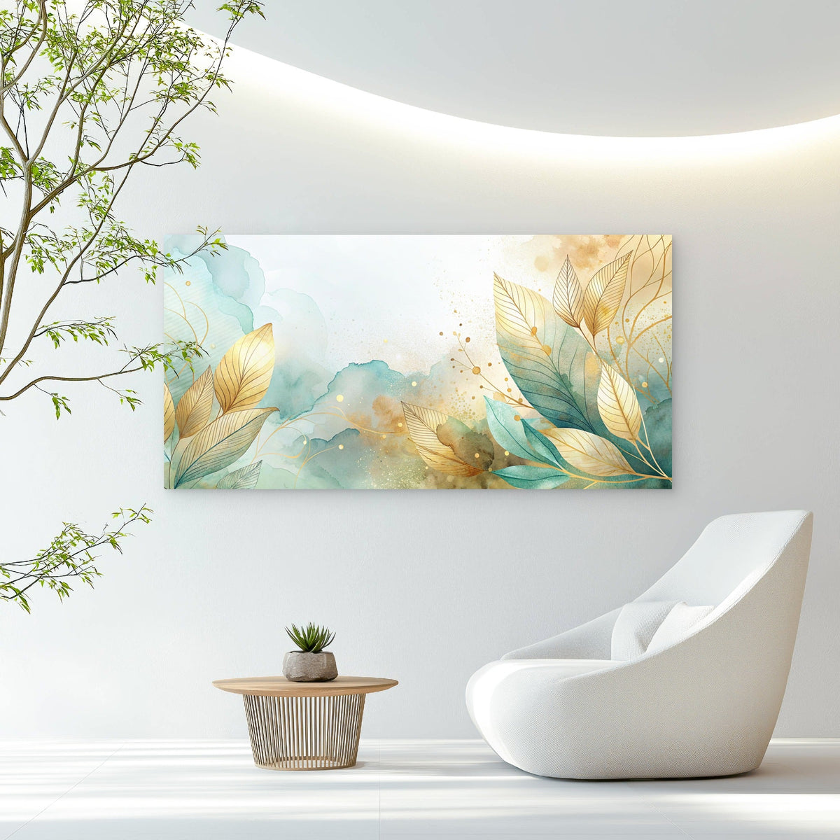 Sage Currents Golden Leaves Wall Art Canvas Office Home Room Framed 120x60cm