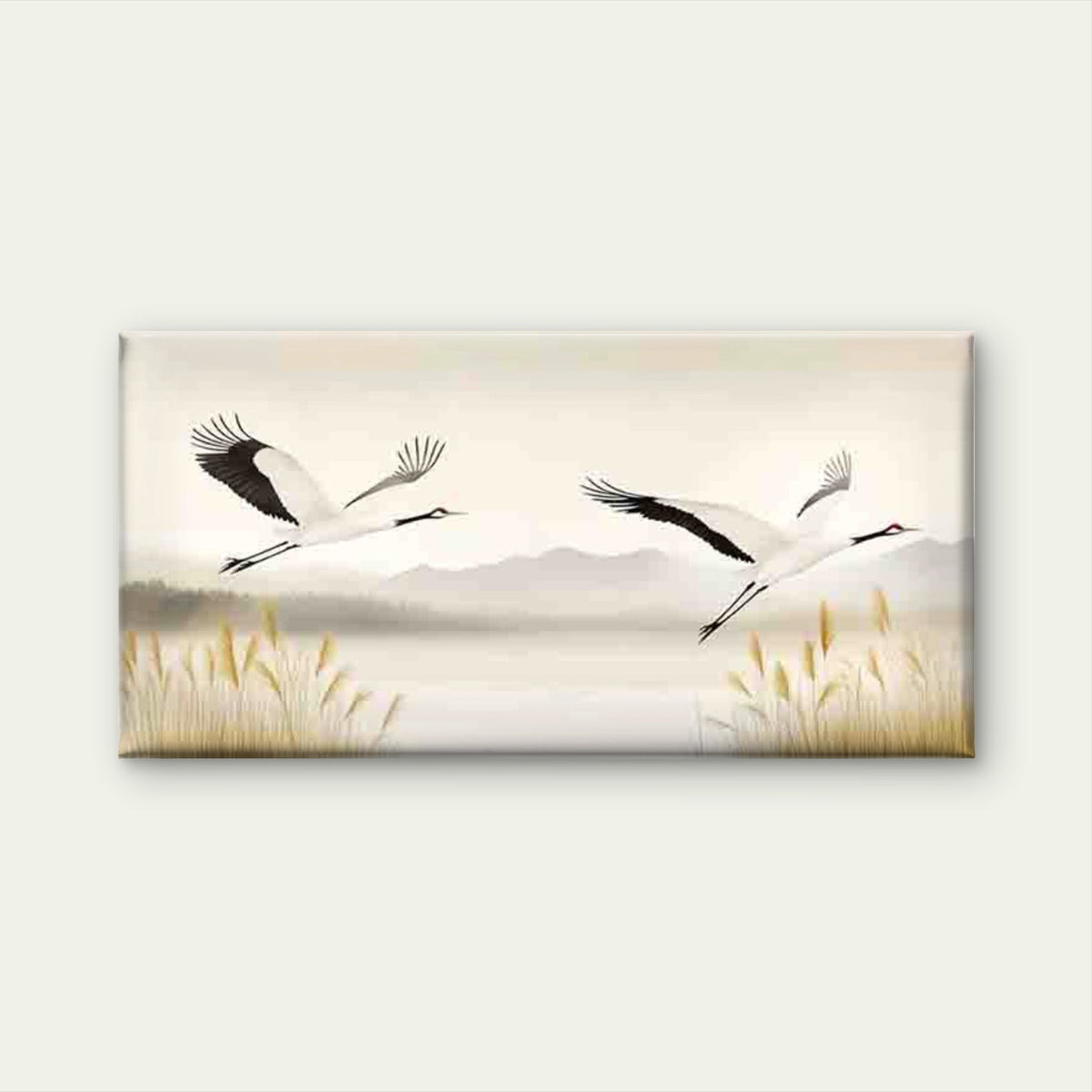 Elegant Cranes Landscape Wall Art Canvas Office Home Room Framed 120x60cm
