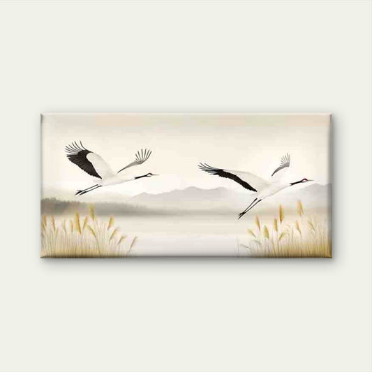 Elegant Cranes Landscape Wall Art Canvas Office Home Room Framed 80x45cm