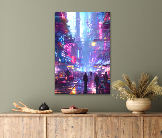 Neon City By Night Print 100% Australian Made 40x60cm Stretched Canvas Ready to Hang