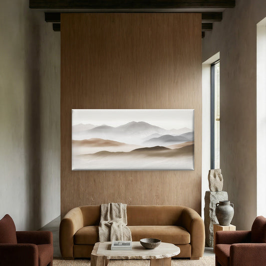Abstract Foggy Misty Mountain Ridge Wall Art Canvas Office Home Framed 80x45cm