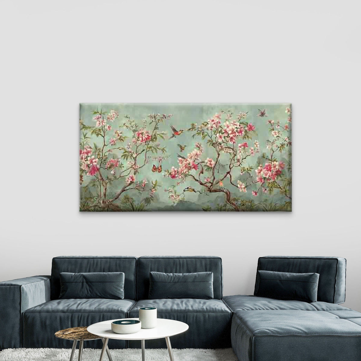 Cherry Blossoms And Flying Bird Wall Art Canvas Office Home Room Framed 120x60cm