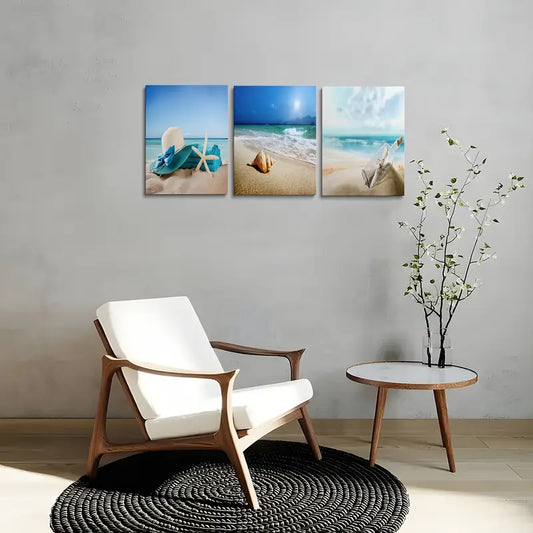 3pcs Beachscape Sea Shell Unique Design Metal Print Ready to Hang Art