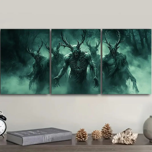 3pcs Antler Devil Painting Metal Print Ready to Hang Art