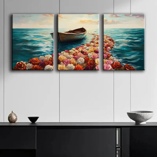 3pcs Vibrant Floral & Ocean Scene Metal Print Ready to Hang Art