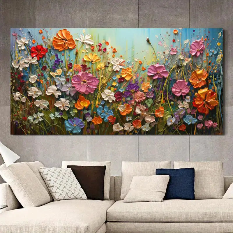 Vibrant Abstract Floral Wall Art wall canvas office home room framed 120x60cm
