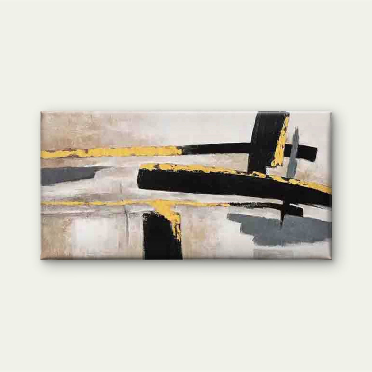 Abstract Yellow Accent Neutral Wall Art Canvas Office Home Room Framed 120x60cm