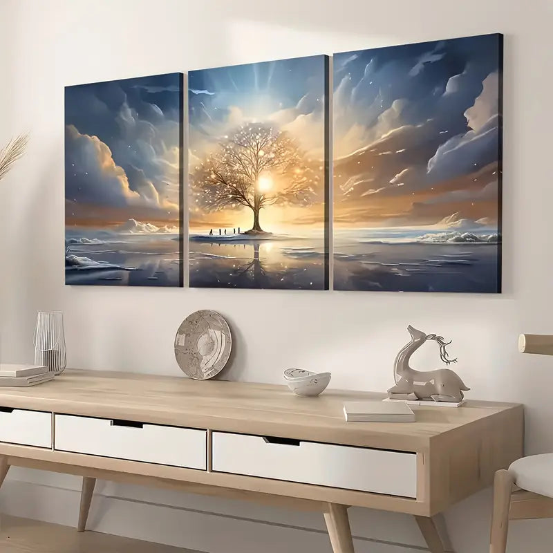 3pcs Modern Fantasy Landscape Abstract Art Sunrise Wall Art Set Canvas Framed 40x60cm - High Quality Print 100% Australian Made Wall Canvas Ready to Hang