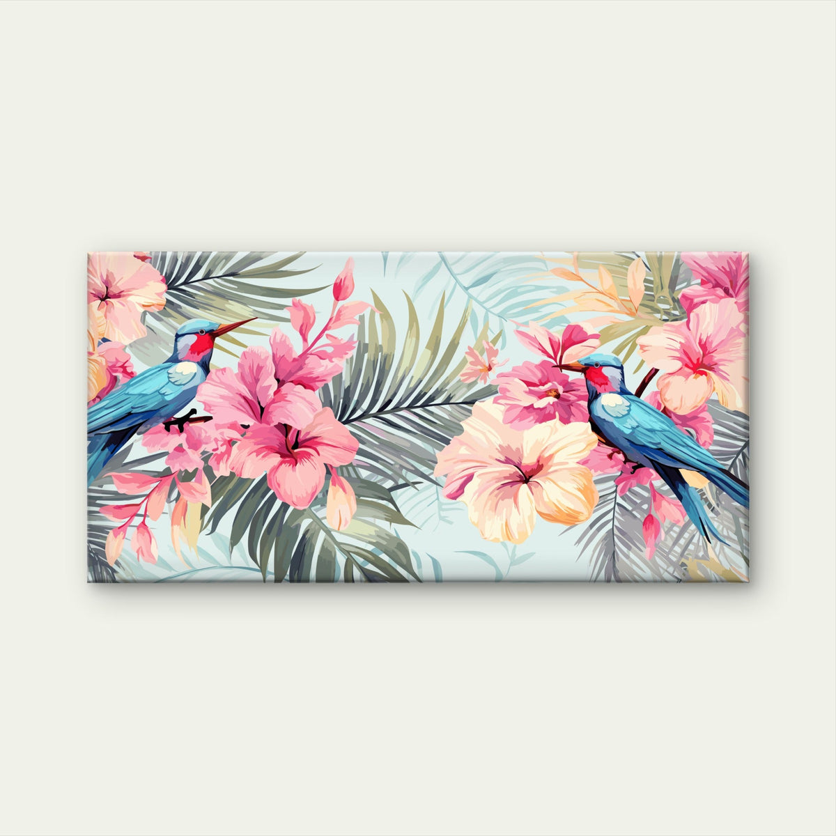 Paradise Blue Bird Hibiscus Wall Art Canvas Office Home Room Framed 120x60cm