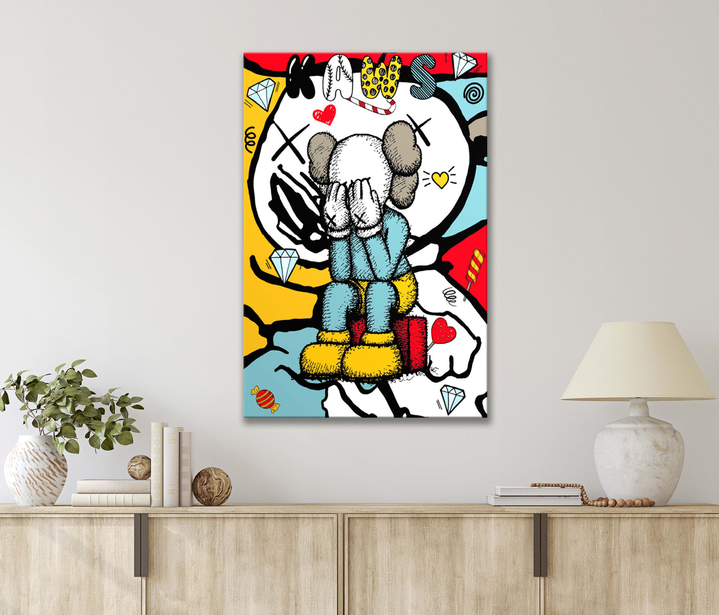 Graffiti Comic Cartoon Figure Sitting on Top of Luggage Print 100% Australian Made 40x60cm Stretched Canvas Ready to Hang