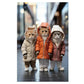 Playful Feline Trio in Coats Print 100% Australian Made 40x60cm Stretched Canvas Ready to Hang