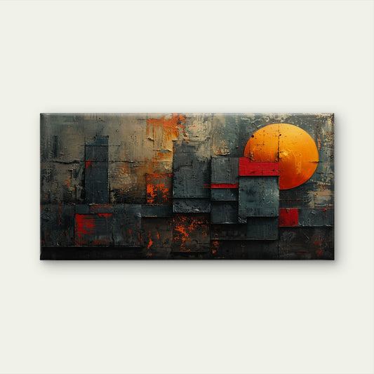 Modern Industrial Sunset Abstract City Wall Art Canvas Office Home Framed 80x45cm