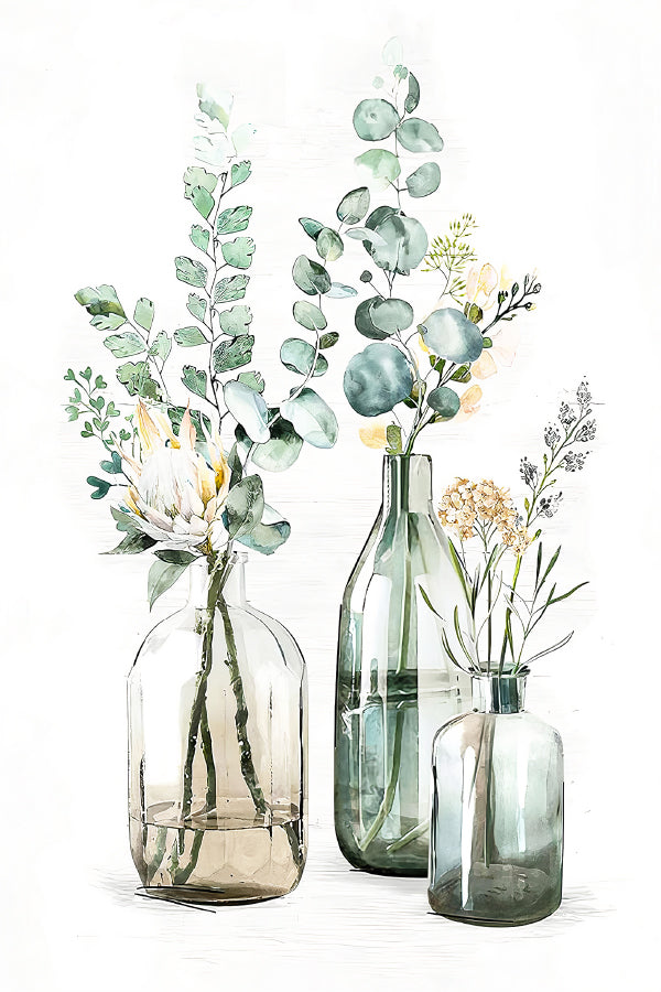 Bottle Vases with Flowers Painting Print 100% Australian Made 40x60cm Stretched Canvas Ready to Hang