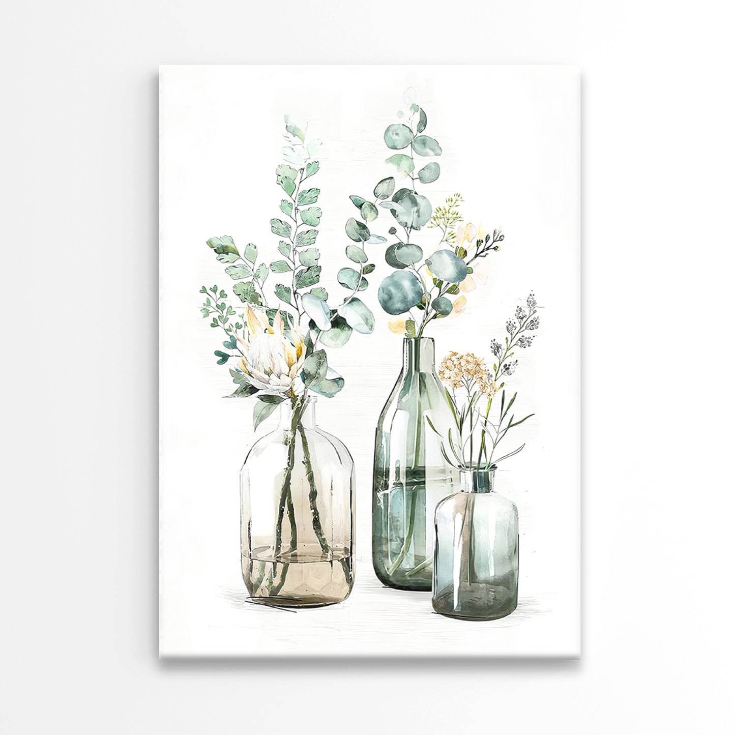 Bottle Vases with Flowers Painting Print 100% Australian Made 40x60cm Stretched Canvas Ready to Hang