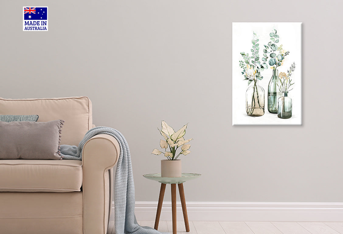 Bottle Vases with Flowers Painting Print 100% Australian Made 40x60cm Stretched Canvas Ready to Hang