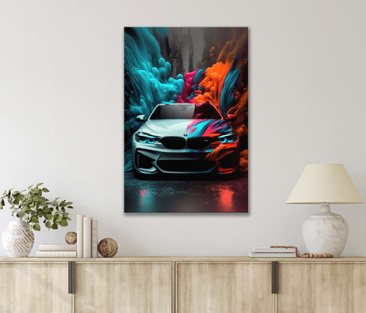 Shining Unique Luxury Car with Colorful Smoke Paint Print 100% Australian Made 40x60cm Stretched Canvas Ready to Hang