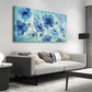 Blue Abstract Floral Indigo Blossom Wall Art canvas office home room framed 120x60cm