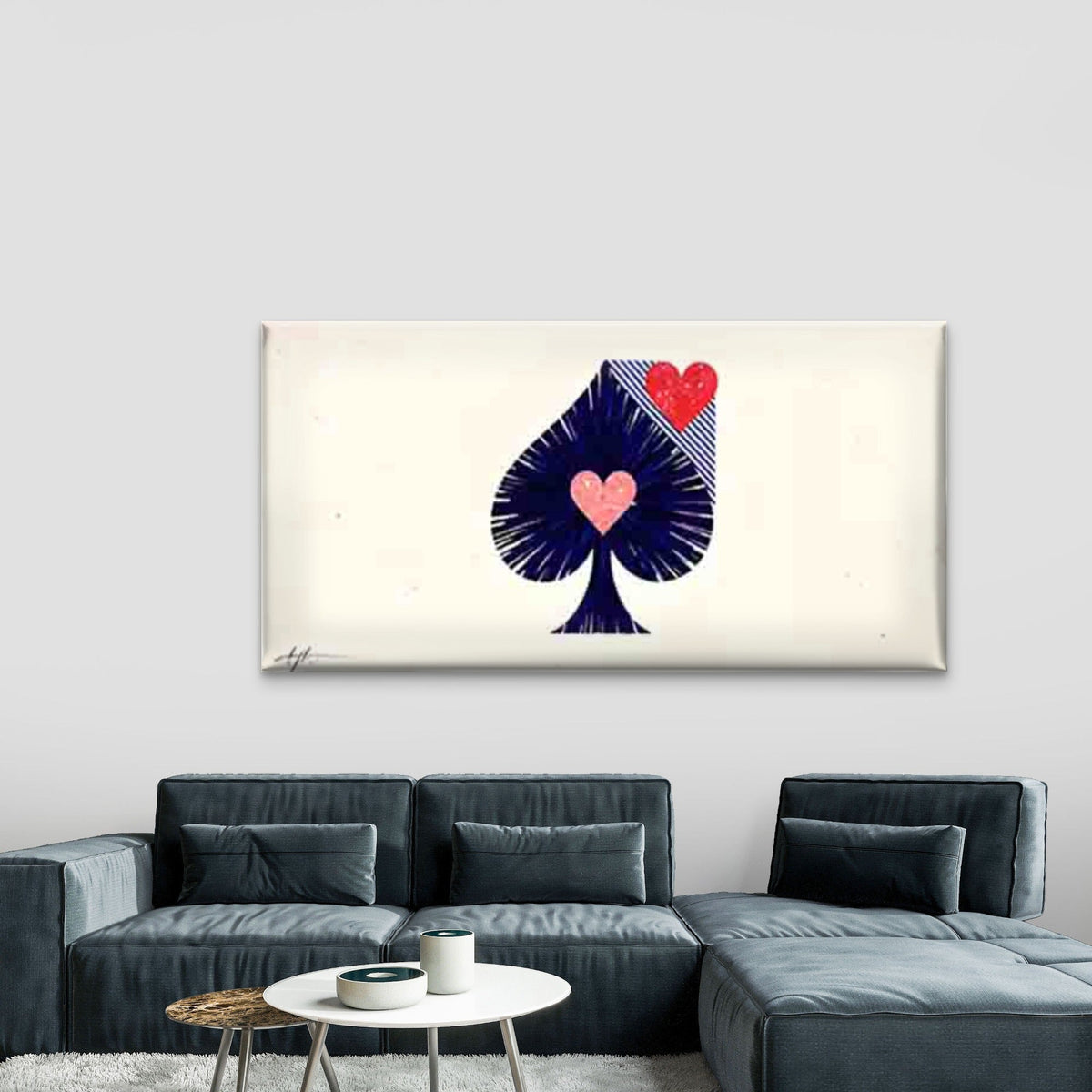 Spade-Shaped Red and Pink Heart Wall Art Canvas Office Home Room Framed 120x60cm