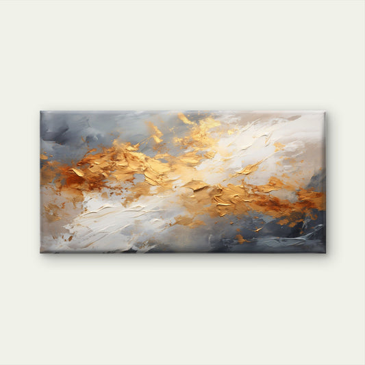 Gold Grey White Abstract Wall Art Canvas Office Home Room Framed 80x45cm