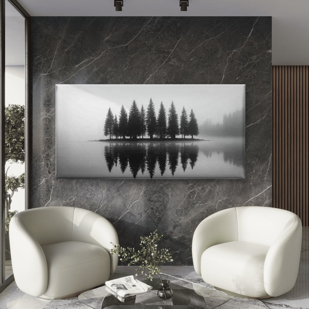 Misty Forest Reflections Wall Art Canvas Office Home Room Framed 80x45cm