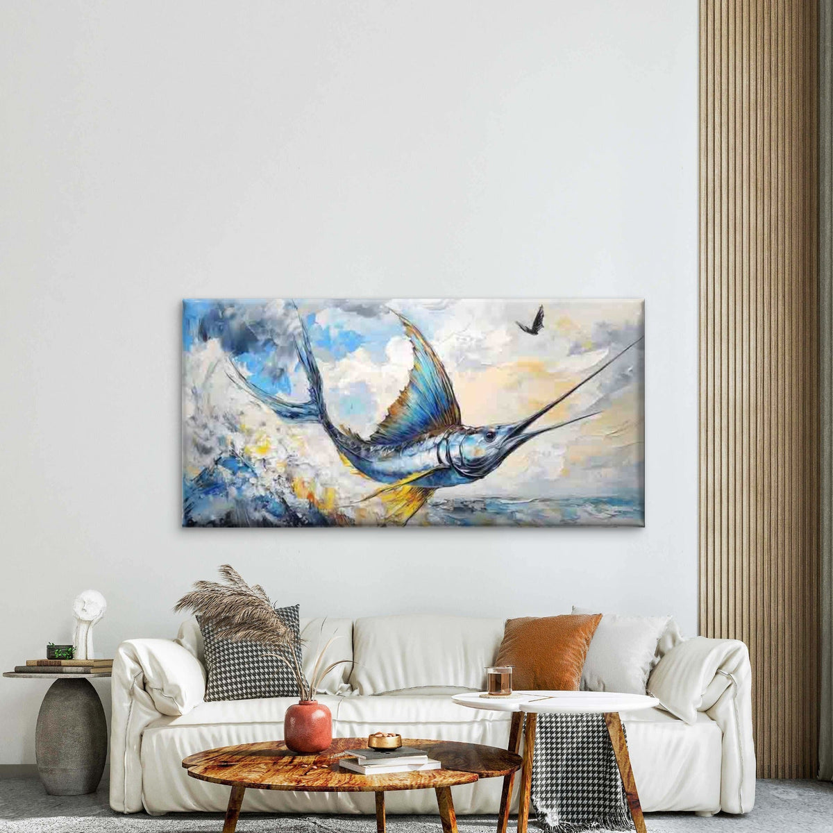 Abstract Painting of an Ocean Wall Art Canvas Office Home Room Framed 80x45cm