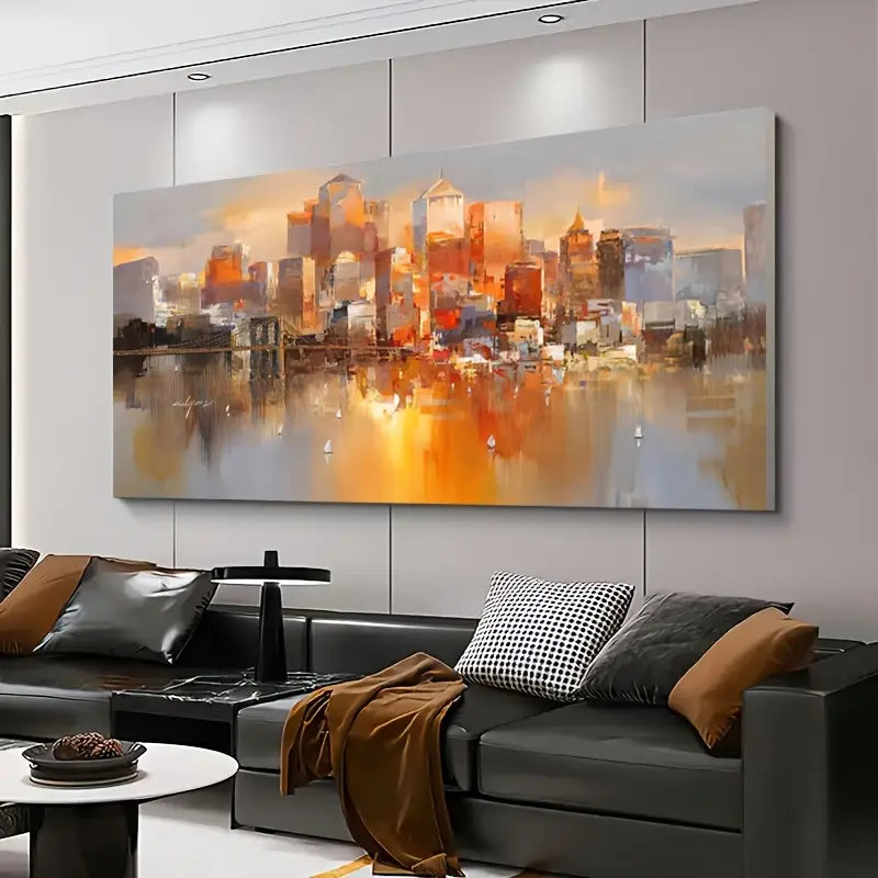 Modern Abstract Cityscape Watercolor Wall Art wall canvas office home room framed 120x60cm