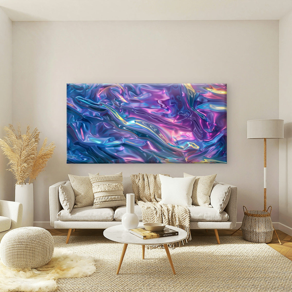 Holographic Liquid Waves Wall Art Canvas Office Home Room Framed 80x45cm