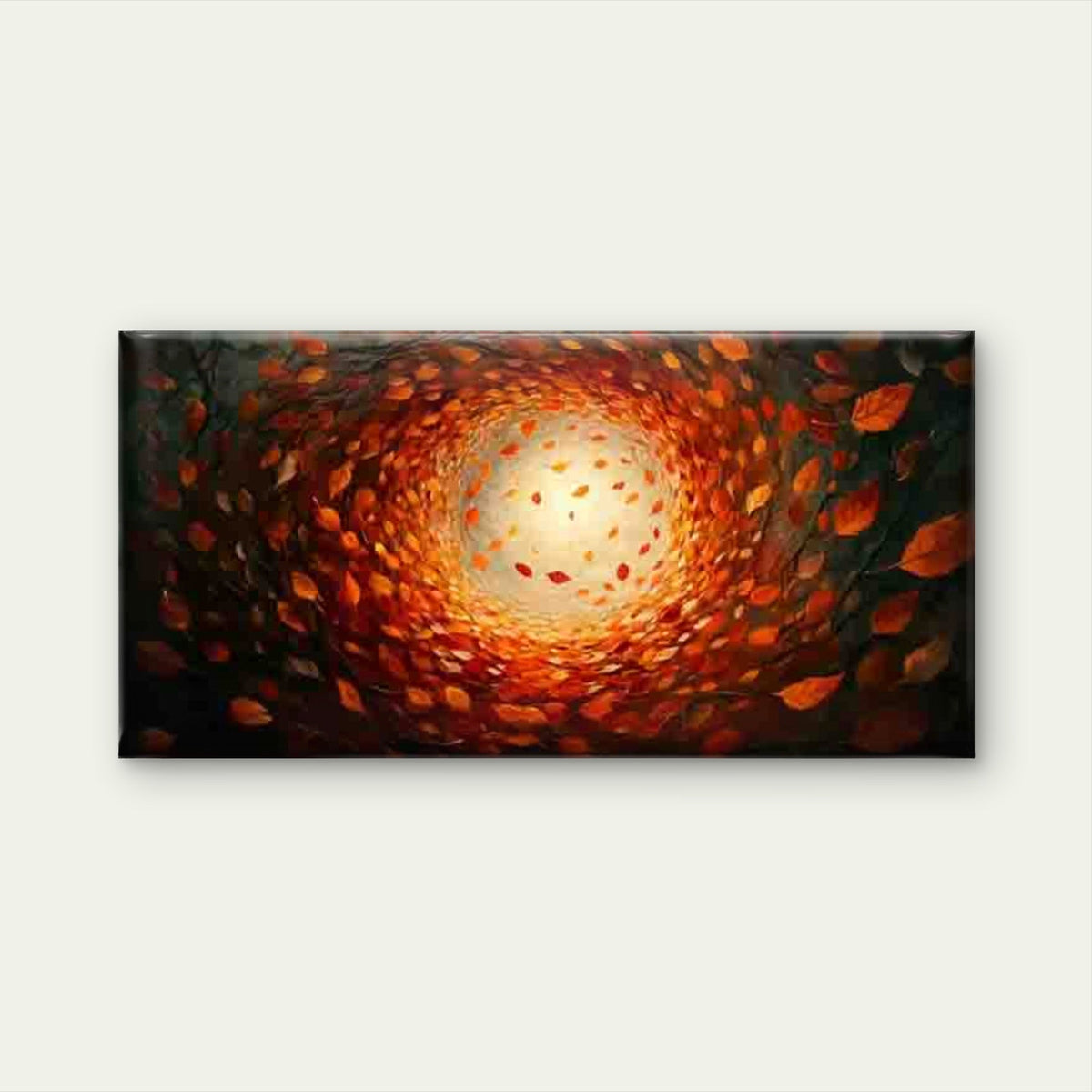 Autumn Leaves in a Spiral Wall Art Canvas Office Home Room Framed 120x60cm