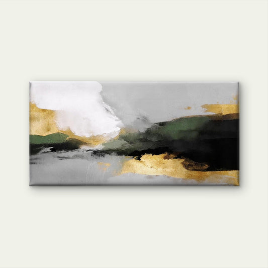 Green Gold Gray Black Abstract Wall Art Canvas Office Home Room Framed 80x45cm