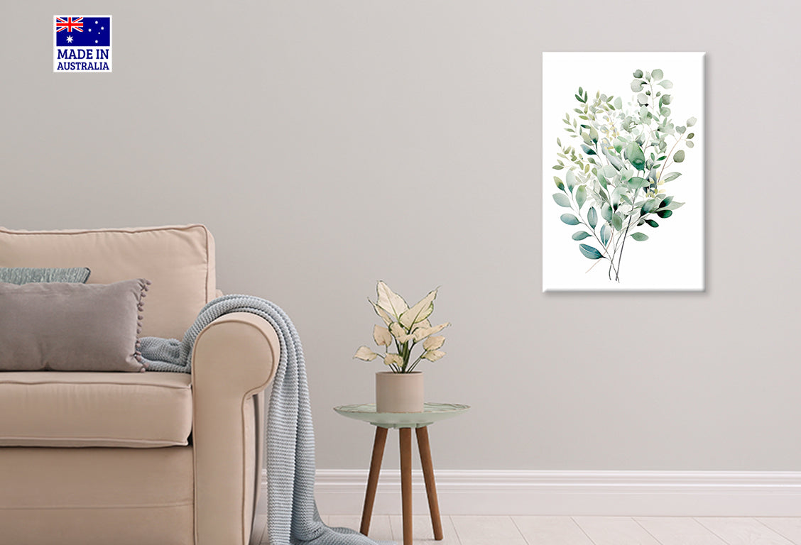 Watercolor Painting of Green Leaves Print 100% Australian Made 40x60cm Stretched Canvas Ready to Hang