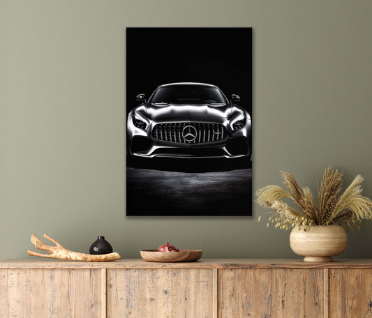 Sleek Lines of The Black Sports Car Gleam in The Darkness Print 100% Australian Made 40x60cm Stretched Canvas Ready to Hang