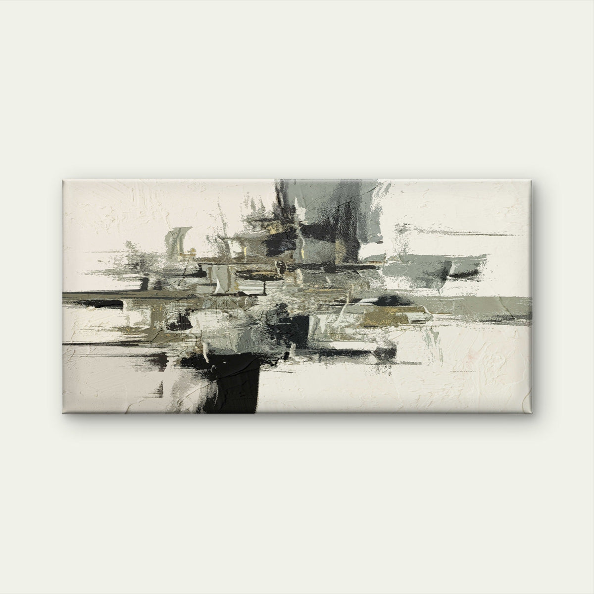 Grey Abstract Oil Painting Wall Art Canvas Office Home Room Framed 80x45cm