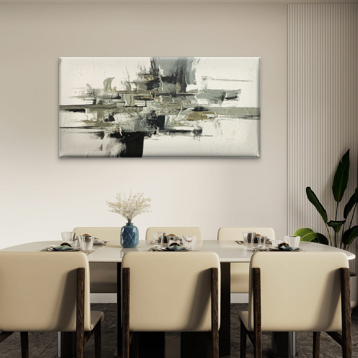 Grey Abstract Oil Painting Wall Art Canvas Office Home Room Framed 120x60cm